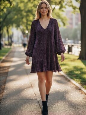 Devlin Long Sleeve Metallic Dress S Colorful 70s Style Disco Club Party